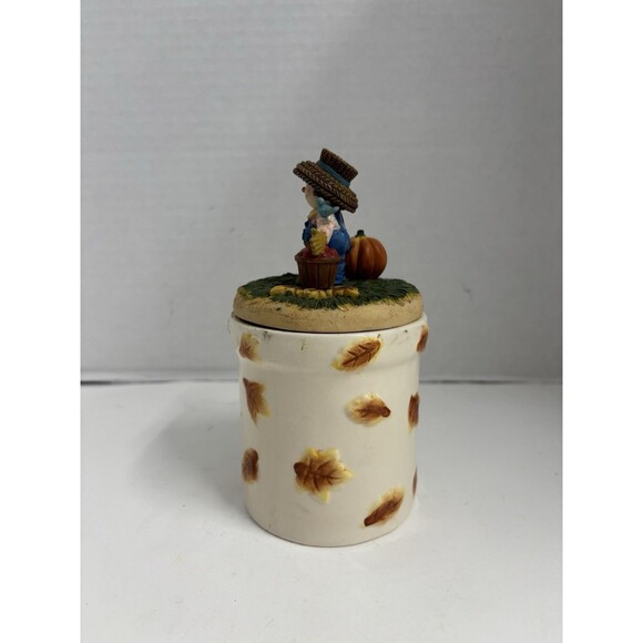 Vintage Retired Avon Happy Harvest Jar Candle Holder Scarecrow - Picture 2 of 4